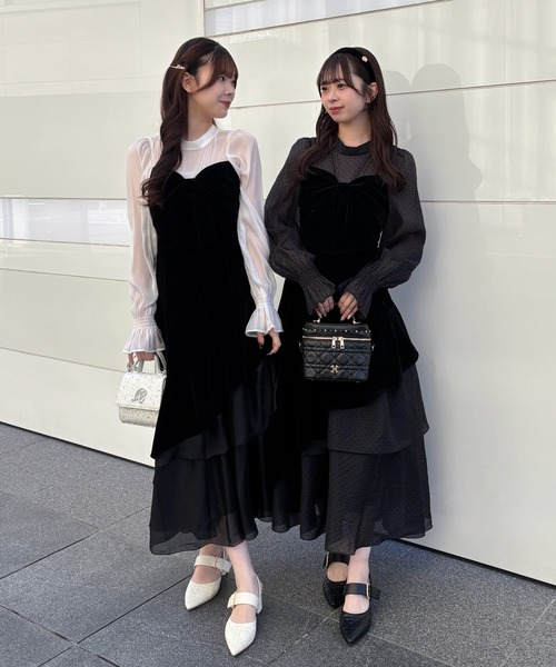 セール】ベロアリボンロングワンピース（ワンピース）｜one after