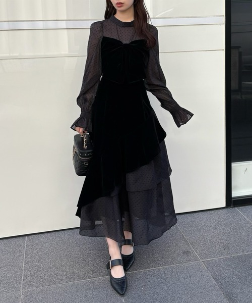 ベロアリボンロングワンピース（ワンピース）｜one after another NICE