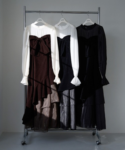 セール】ベロアリボンロングワンピース（ワンピース）｜one after