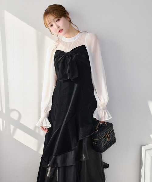 セール】ベロアリボンロングワンピース（ワンピース）｜one after