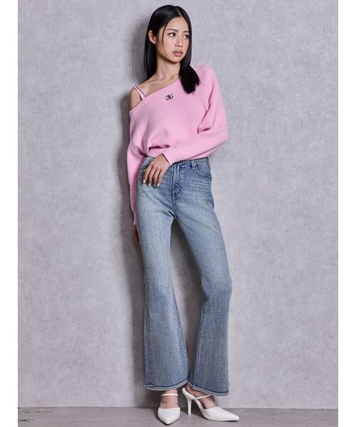 GYDA（ジェイダ）の「Symmetry GYDAワンショルチェーンニットトップス（ニット/セーター・レディース・ブラック/オフホワイト/ピンク・FREE）」の9枚目の写真