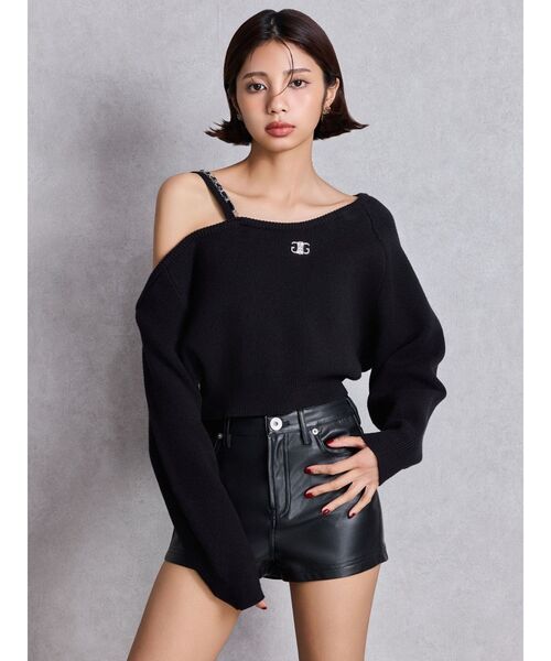 GYDA（ジェイダ）の「Symmetry GYDAワンショルチェーンニットトップス（ニット/セーター・レディース・ブラック/オフホワイト/ピンク・FREE）」の12枚目の写真