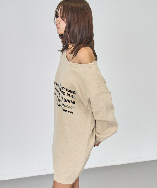 ANAP（アナップ）の「ロゴ プリント チュニック ニット ワンピース（ワンピース・レディース・アイボリー/ブラック・F）」の5枚目の写真