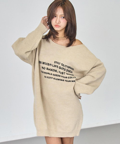 ANAP（アナップ）の「ロゴ プリント チュニック ニット ワンピース（ワンピース・レディース・アイボリー/ブラック・F）」の6枚目の写真