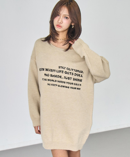 ANAP（アナップ）の「ロゴ プリント チュニック ニット ワンピース（ワンピース・レディース・アイボリー/ブラック・F）」の7枚目の写真