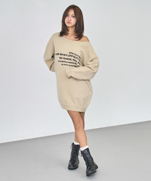 ANAP（アナップ）の「ロゴ プリント チュニック ニット ワンピース（ワンピース・レディース・アイボリー/ブラック・F）」の8枚目の写真