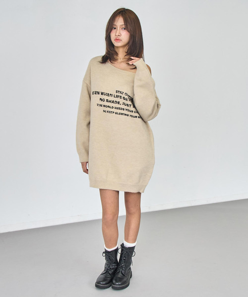 ANAP（アナップ）の「ロゴ プリント チュニック ニット ワンピース（ワンピース・レディース・アイボリー/ブラック・F）」の9枚目の写真