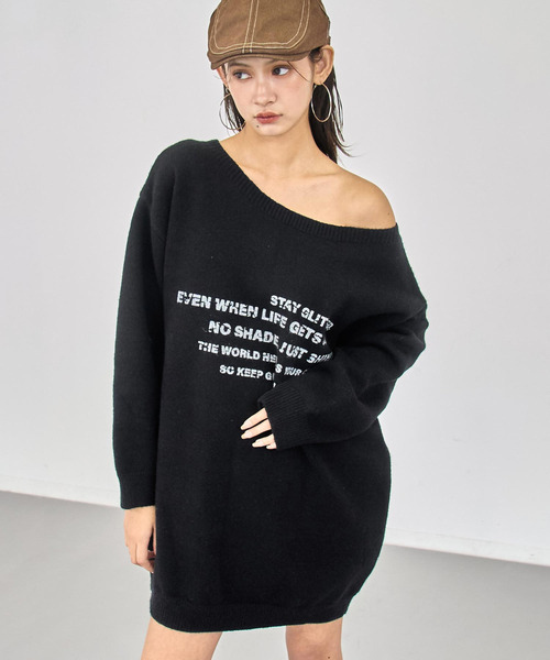 ANAP（アナップ）の「ロゴ プリント チュニック ニット ワンピース（ワンピース・レディース・アイボリー/ブラック・F）」の11枚目の写真