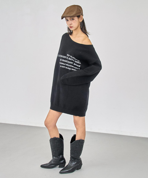 ANAP（アナップ）の「ロゴ プリント チュニック ニット ワンピース（ワンピース・レディース・アイボリー/ブラック・F）」の13枚目の写真