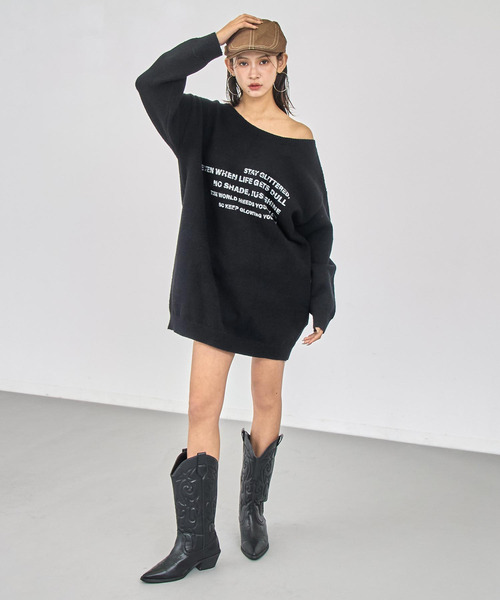 ANAP（アナップ）の「ロゴ プリント チュニック ニット ワンピース（ワンピース・レディース・アイボリー/ブラック・F）」の14枚目の写真