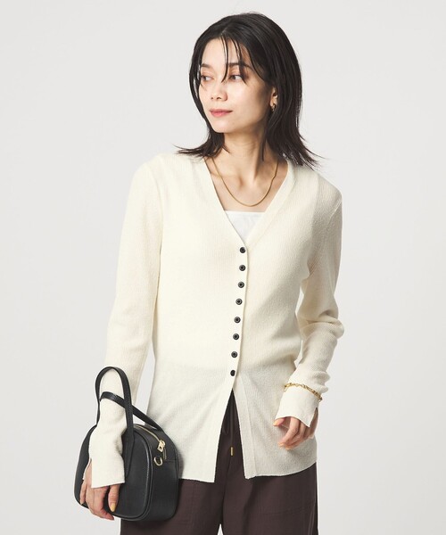 リブ ニット Vネック カーディガン ウォッシャブル（カーディガン