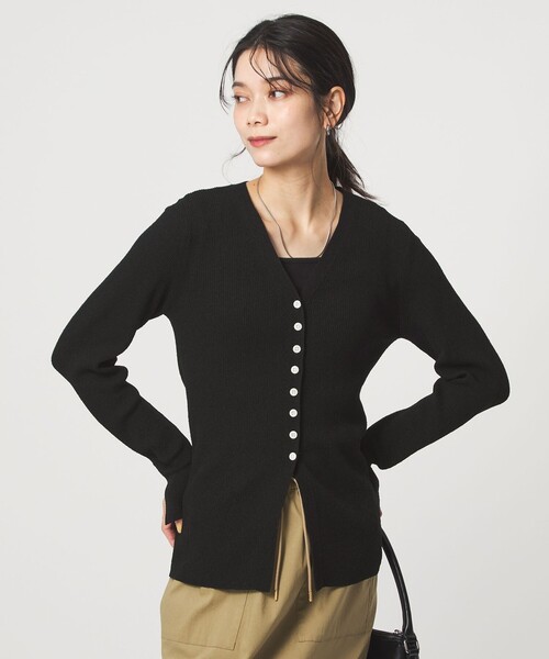 リブ ニット Vネック カーディガン ウォッシャブル（カーディガン