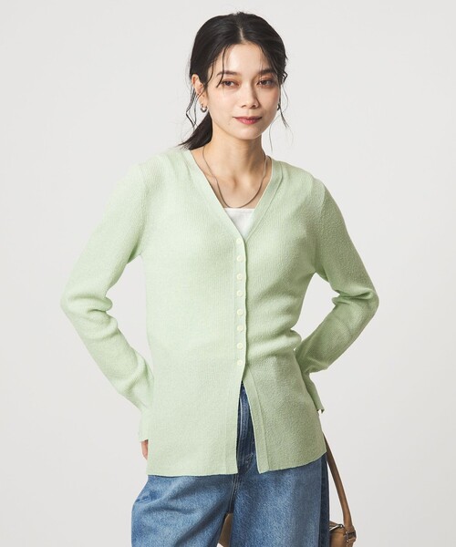 green label relaxing（グリーンレーベルリラクシング）の「リブ ニット Vネック カーディガン ウォッシャブル（カーディガン/ボレロ・レディース・オフホワイト/ブラック/ライム・FREE）」の4枚目の写真