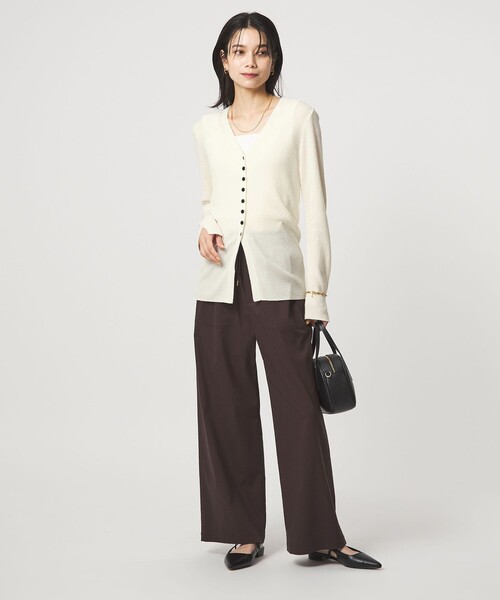 green label relaxing（グリーンレーベルリラクシング）の「リブ ニット Vネック カーディガン ウォッシャブル（カーディガン/ボレロ・レディース・オフホワイト/ブラック/ライム・FREE）」の8枚目の写真