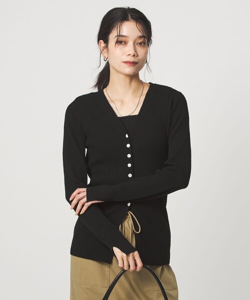 green label relaxing（グリーンレーベルリラクシング）の「リブ ニット Vネック カーディガン ウォッシャブル（カーディガン/ボレロ・レディース・オフホワイト/ブラック/ライム・FREE）」の10枚目の写真