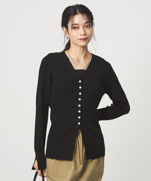 green label relaxing（グリーンレーベルリラクシング）の「リブ ニット Vネック カーディガン ウォッシャブル（カーディガン/ボレロ・レディース・オフホワイト/ブラック/ライム・FREE）」の11枚目の写真