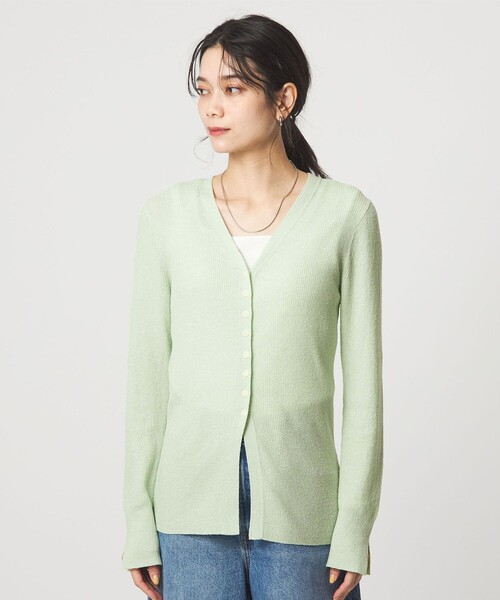 green label relaxing（グリーンレーベルリラクシング）の「リブ ニット Vネック カーディガン ウォッシャブル（カーディガン/ボレロ・レディース・オフホワイト/ブラック/ライム・FREE）」の14枚目の写真