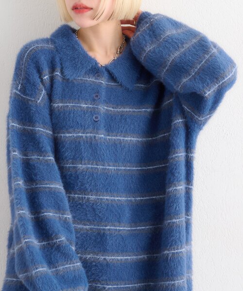 w closet(ダブルクローゼット)の「シャギーポロニット(ニット/セーター・レディース・ブルー/アイボリー/ピンク・FREE)」の2枚目の写真