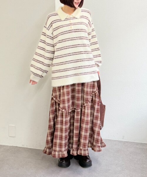 w closet(ダブルクローゼット)の「シャギーポロニット(ニット/セーター・レディース・ブルー/アイボリー/ピンク・FREE)」の8枚目の写真