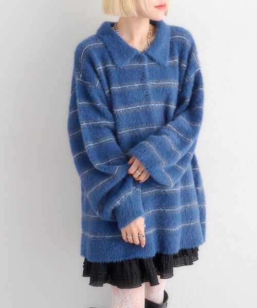 w closet(ダブルクローゼット)の「シャギーポロニット(ニット/セーター・レディース・ブルー/アイボリー/ピンク・FREE)」の11枚目の写真