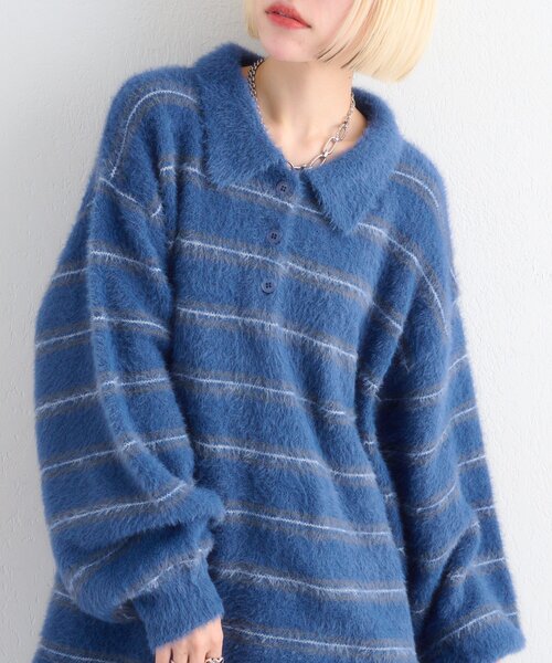 w closet(ダブルクローゼット)の「シャギーポロニット(ニット/セーター・レディース・ブルー/アイボリー/ピンク・FREE)」の15枚目の写真