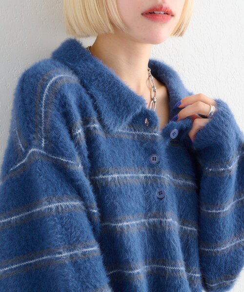 w closet(ダブルクローゼット)の「シャギーポロニット(ニット/セーター・レディース・ブルー/アイボリー/ピンク・FREE)」の16枚目の写真