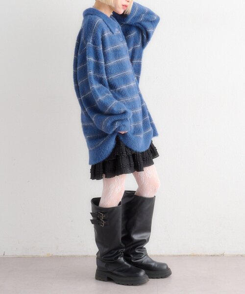 w closet(ダブルクローゼット)の「シャギーポロニット(ニット/セーター・レディース・ブルー/アイボリー/ピンク・FREE)」の19枚目の写真