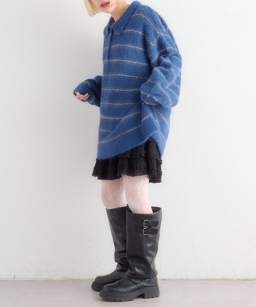 w closet(ダブルクローゼット)の「シャギーポロニット(ニット/セーター・レディース・ブルー/アイボリー/ピンク・FREE)」の21枚目の写真