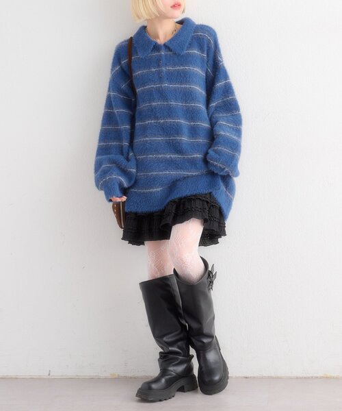 w closet(ダブルクローゼット)の「シャギーポロニット(ニット/セーター・レディース・ブルー/アイボリー/ピンク・FREE)」の22枚目の写真