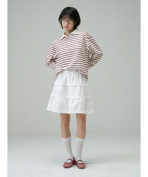 MELLOTORY(メロートリー)の「ストライプカラーTシャツ(アイボリー)(ポロシャツ・レディース・アイボリー・FREE)」の3枚目の写真