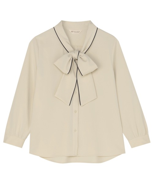 TOKYO SHIRTS(トウキョウシャツ)の「シルキーサテン 配色リボンタイ ブラウス(シャツ/ブラウス・レディース・ベージュ/ホワイト・M/L)」の2枚目の写真