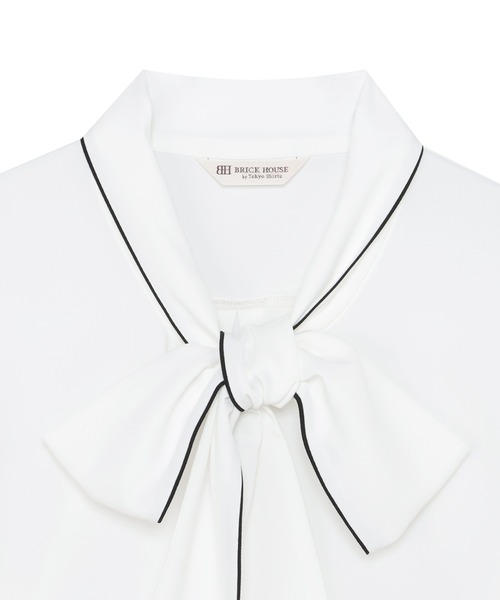 TOKYO SHIRTS(トウキョウシャツ)の「シルキーサテン 配色リボンタイ ブラウス(シャツ/ブラウス・レディース・ベージュ/ホワイト・M/L)」の5枚目の写真