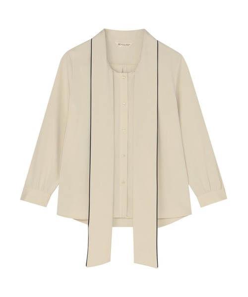 TOKYO SHIRTS(トウキョウシャツ)の「シルキーサテン 配色リボンタイ ブラウス(シャツ/ブラウス・レディース・ベージュ/ホワイト・M/L)」の11枚目の写真