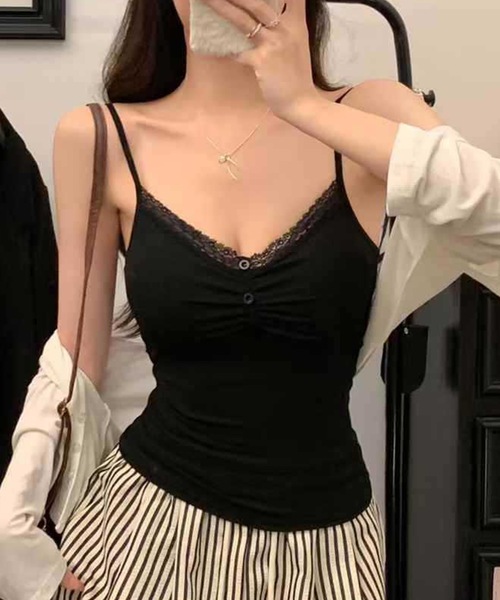 Lace Ladies(レースレディース)の「フロント ギャザー 配レース カップ付き キャミソール(キャミソール・レディース・グレー/ブラック/ホワイト/ピンク/ブラウン・FREE)」の21枚目の写真