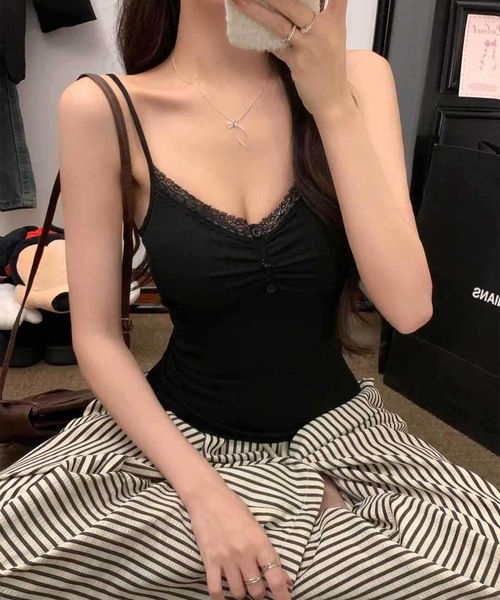 Lace Ladies(レースレディース)の「フロント ギャザー 配レース カップ付き キャミソール(キャミソール・レディース・グレー/ブラック/ホワイト/ピンク/ブラウン・FREE)」の22枚目の写真