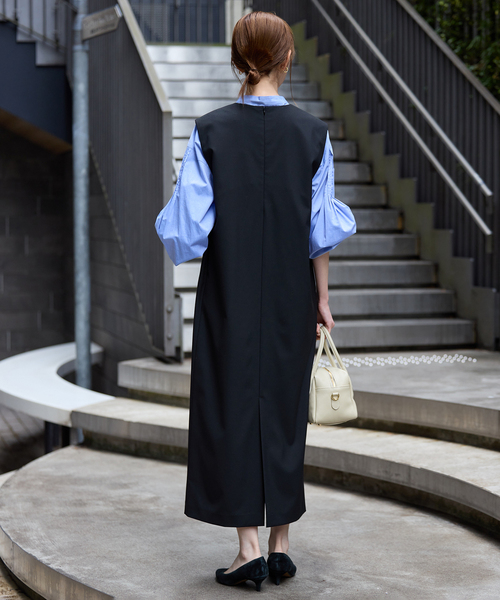 SLOBE IENA（スローブイエナ）の「《WEB限定/追加》TR Vネックジャンパースカート（ワンピース・レディース・チャコールグレー/ブラック・FREE）」の4枚目の写真