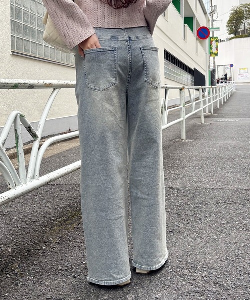 3サイズ展開/低身長サイズあり】ウエスト調整/ビジュー付きストレッチ