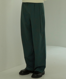 SIGNATURE（シグネチャ）の「ダブルタックワイドスラックス[グリーン]（スラックス）」