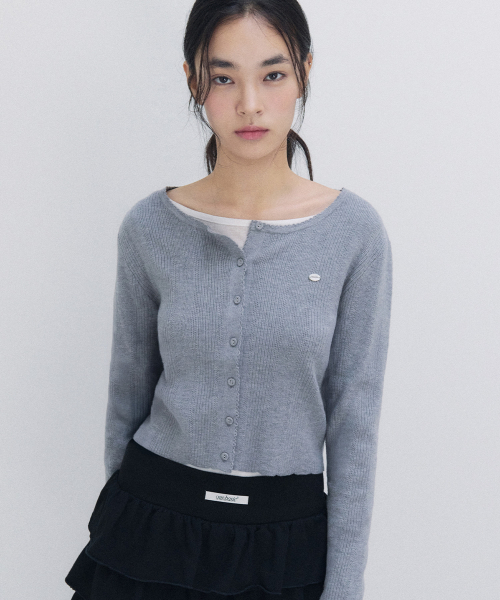 rolarola グレー/ブルー ストライプ カーディガン NUBASIC SKASHI KNIT CARDIGAN GRAY（カーディガン/ボレロ）｜ROLAROLA