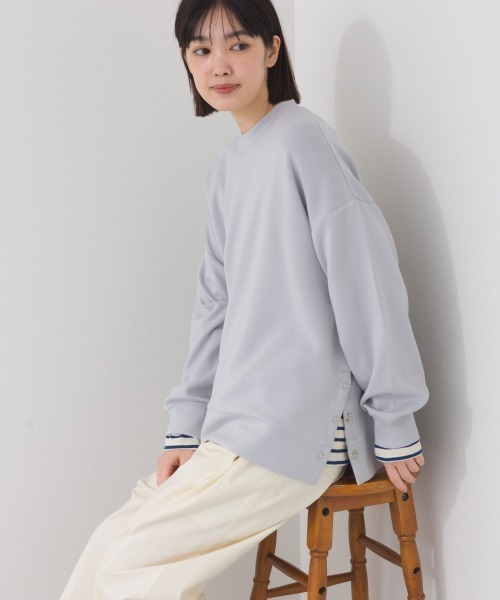 OMNES（オムネス）の「ソフトポンチ 脇スナップスリット入チュニック丈長袖トップス UVカット花粉リリース付（Tシャツ/カットソー・レディース・ブラック/ライトピンク/ベージュ/ライトグレー・FREE）」の3枚目の写真