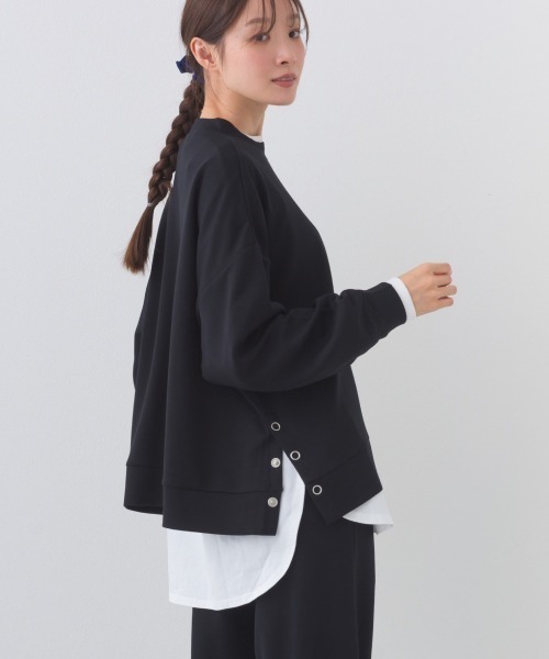 OMNES（オムネス）の「ソフトポンチ 脇スナップスリット入チュニック丈長袖トップス UVカット花粉リリース付（Tシャツ/カットソー・レディース・ブラック/ライトピンク/ベージュ/ライトグレー・FREE）」の6枚目の写真