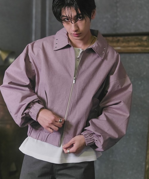 セール】Peach Brushed Studded Blouson / ピーチ起毛スタッズブルゾン