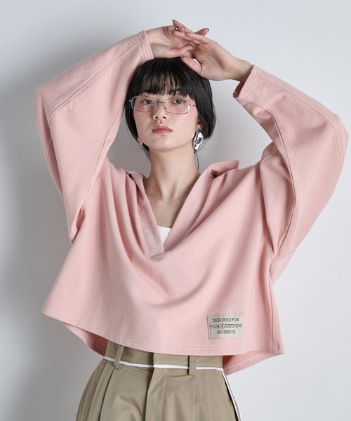 THE YOn（ザヨン）の「コットン裏毛スキッパートップス（スウェット・レディース・グレー/チャコールグレー/クリーム/ピンク・FREE）」の4枚目の写真