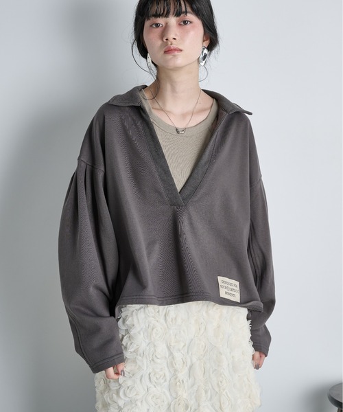 THE YOn（ザヨン）の「コットン裏毛スキッパートップス（スウェット・レディース・グレー/チャコールグレー/クリーム/ピンク・FREE）」の2枚目の写真