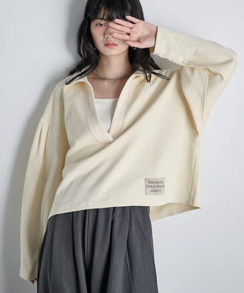 THE YOn（ザヨン）の「コットン裏毛スキッパートップス（スウェット・レディース・グレー/チャコールグレー/クリーム/ピンク・FREE）」の3枚目の写真