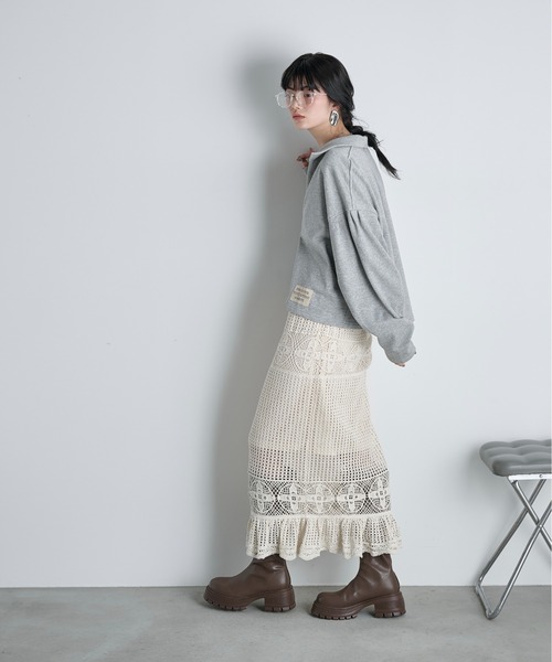 THE YOn（ザヨン）の「コットン裏毛スキッパートップス（スウェット・レディース・グレー/チャコールグレー/クリーム/ピンク・FREE）」の11枚目の写真