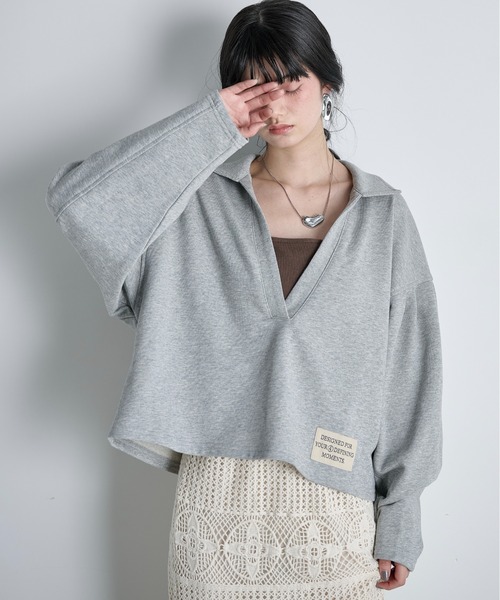 THE YOn（ザヨン）の「コットン裏毛スキッパートップス（スウェット・レディース・グレー/チャコールグレー/クリーム/ピンク・FREE）」の5枚目の写真