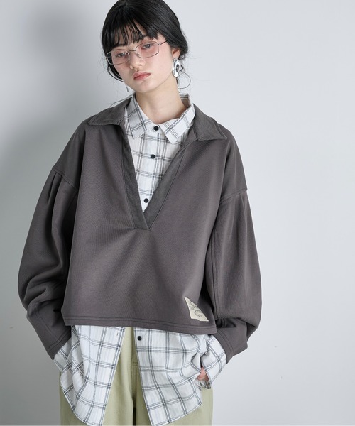 THE YOn（ザヨン）の「コットン裏毛スキッパートップス（スウェット・レディース・グレー/チャコールグレー/クリーム/ピンク・FREE）」の13枚目の写真