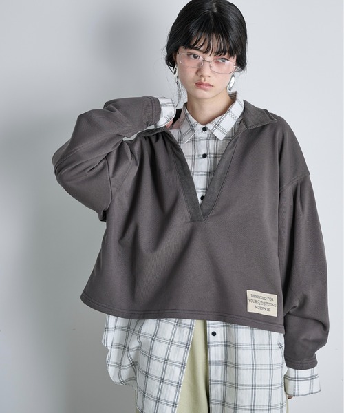 THE YOn（ザヨン）の「コットン裏毛スキッパートップス（スウェット・レディース・グレー/チャコールグレー/クリーム/ピンク・FREE）」の14枚目の写真