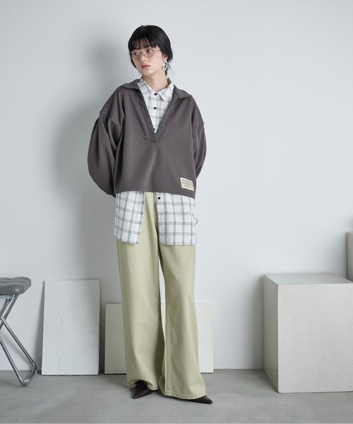 THE YOn（ザヨン）の「コットン裏毛スキッパートップス（スウェット・レディース・グレー/チャコールグレー/クリーム/ピンク・FREE）」の16枚目の写真